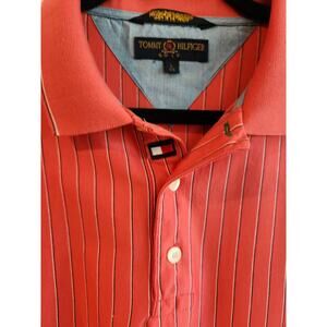 Vintage Tommy Hilfiger Golf Polo Shirt Men’s Large Red Pinstripe Short Sleeve...